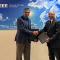 Pathy Iyer of Liquid Instruments and Sri Chandrasekaran of IEEE India announcing joint initiative to strengthen engineering education