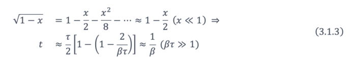 Choosing the negative sign yields the positive root that is closest to the center point $latex (t = 0)$, thereby determining the Rayleigh resolution in time domain. This result can be simplified with the Taylor series expansion of the square root in Equation 3.1.3: