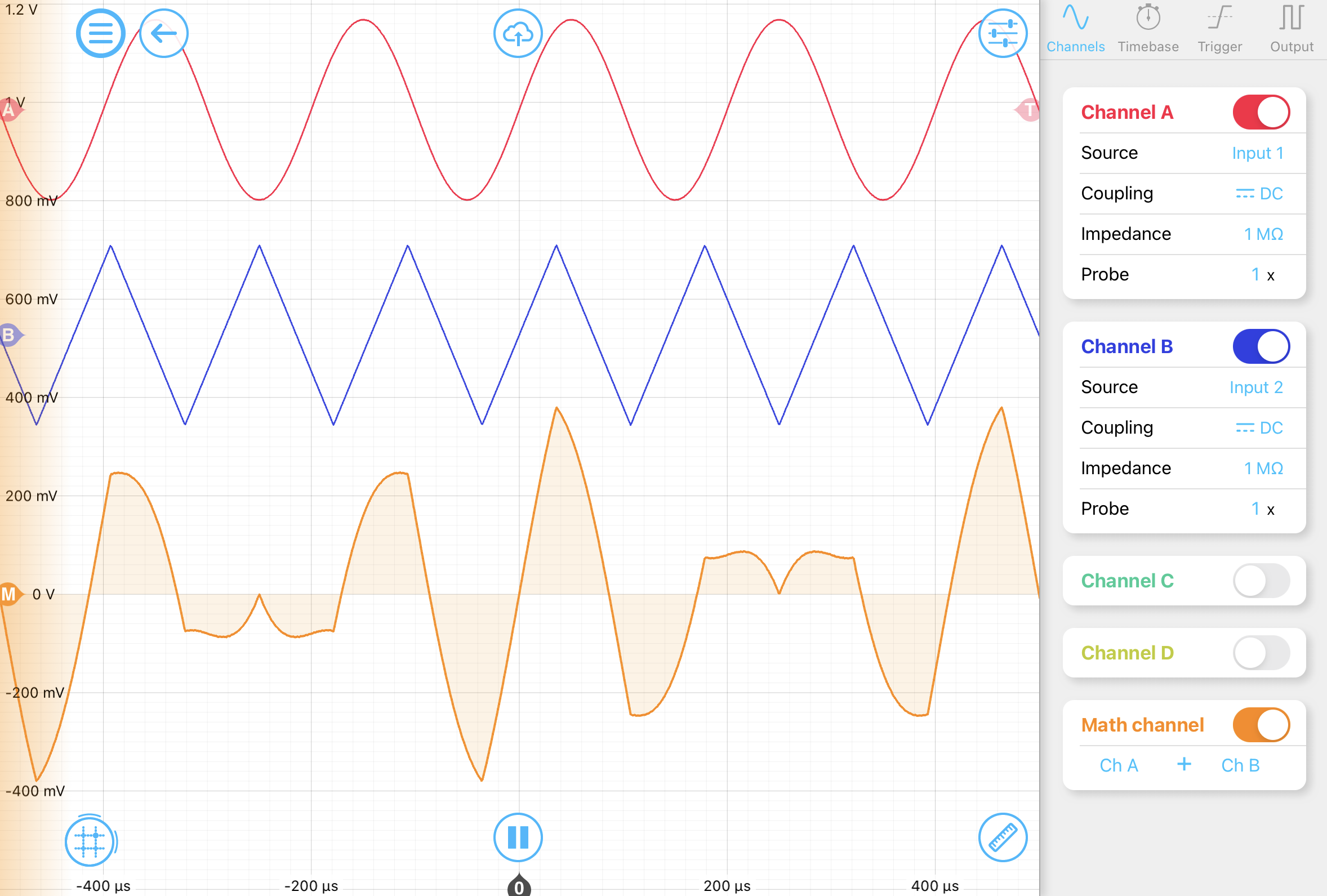 oscilloscope real time math operations